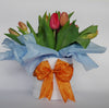 Tulip Fever - Bunches arranged in a hatbox with Orange Ribbon & Bow