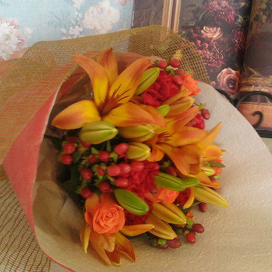 Autumn Leaves Bouquet -Warm tones of fading leaves, oranges, reds & yellows