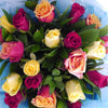 A taste of Latin.  Roses all the way.  Hot pinks, oranges and yellows in celebration together!  In a water-box in our signature bag, wrapped in tissue ready to explode...