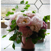 Blush Peony arrangement in a Pale Pink Vintage Style Ceramic Vase.